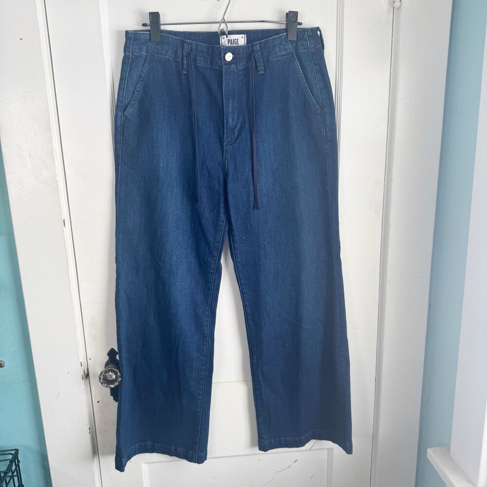 Paige Carly Wide Leg Cropped Jeans Drawstring Waist Trouser Relaxed Casual 30